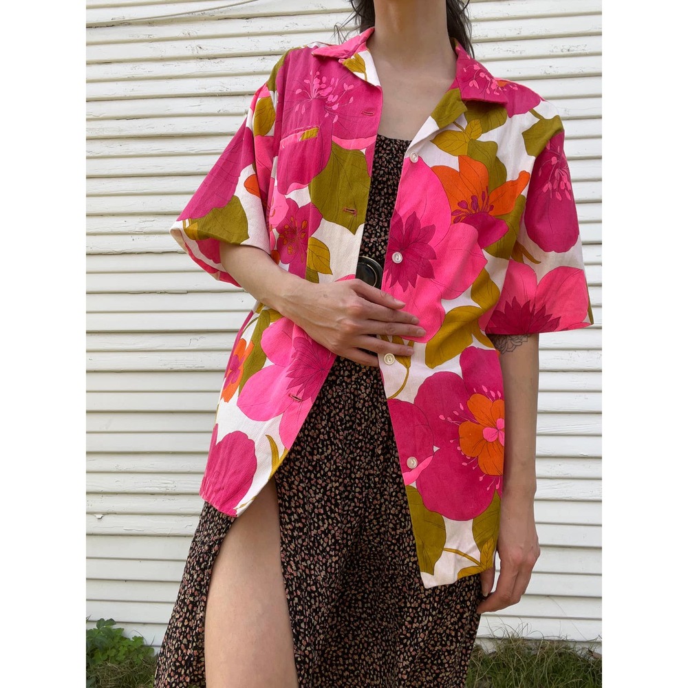 Vtg 60s The Sample Shop Men's Neon Tropical Resort Wear Hawaiian Shirt XL